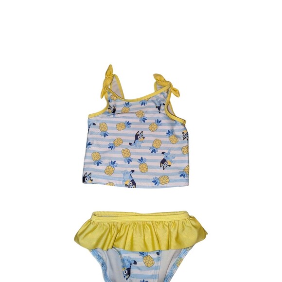 Bluey Swim Suit 2T Girl's Striped Pineapple Ruffle Trim Tankini Bathing Suit - Picture 2 of 6
